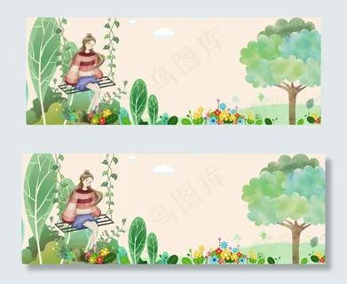 春天荡秋千的女孩