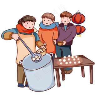 手绘卡通元宵节吃汤圆,免抠元素