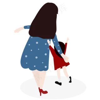 母亲节妈妈和女儿散步矢量图,免抠元素