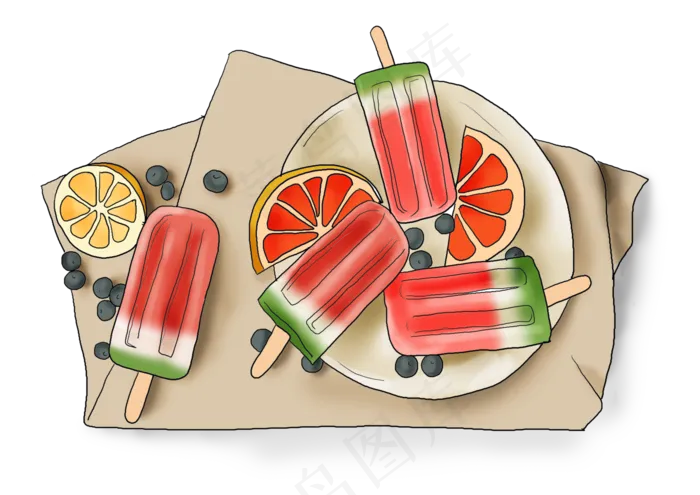 夏季多种解暑食物(4961X3508(DPI:300))psd模版下载