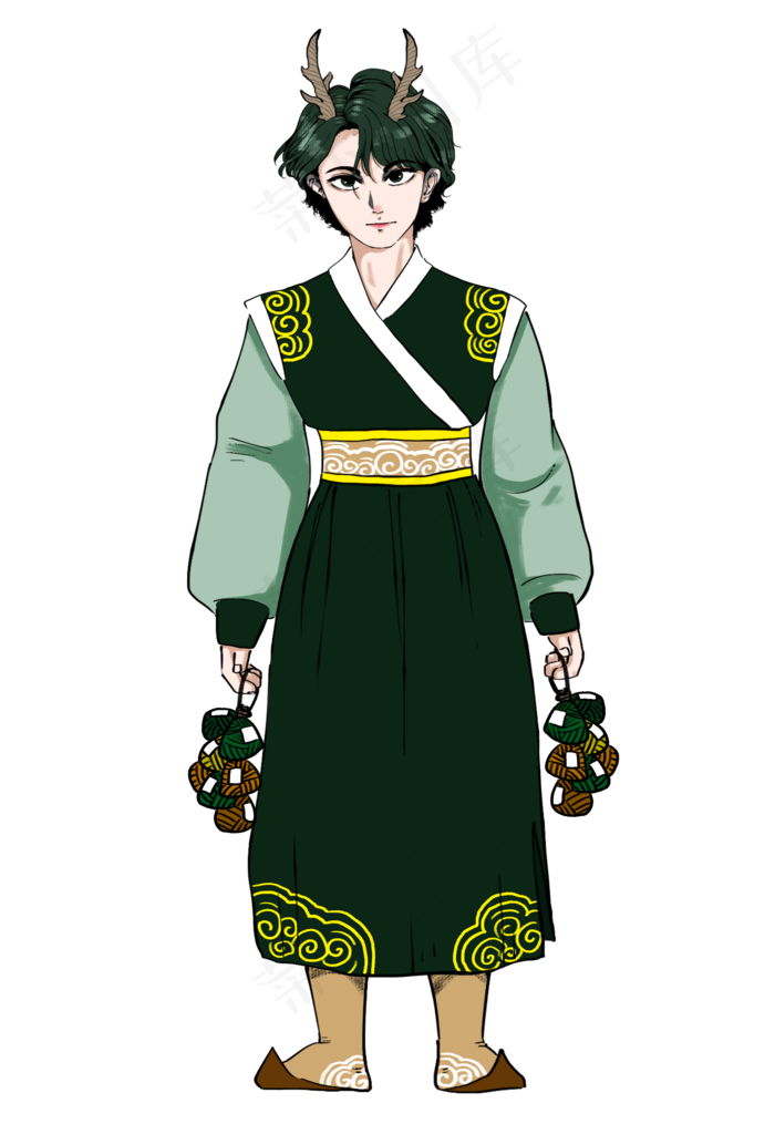 端午节吉祥神仙送来粽子和祝福(2000X2900(DPI:300))psd模版下载