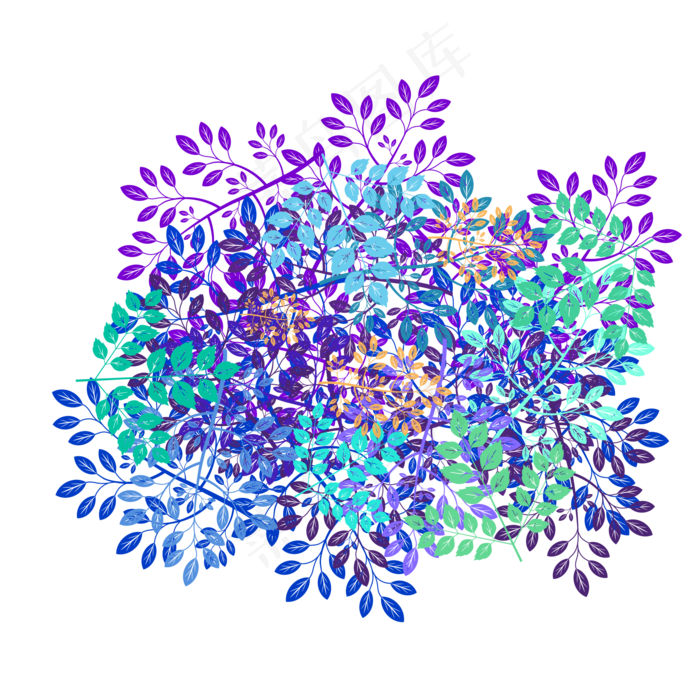 手绘彩色叶子植物装饰(2000X2000(DPI:300))psd模版下载