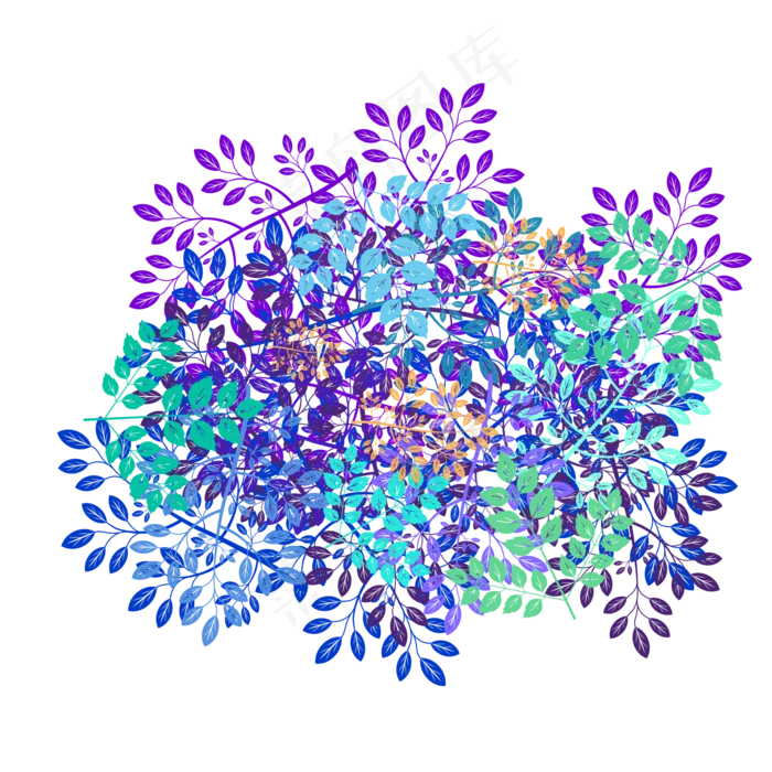 手绘彩色叶子植物装饰(2000X2000(DPI:300))psd模版下载