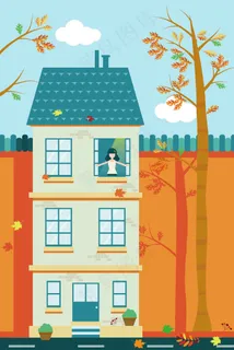 女孩打开窗户闻到秋的味道