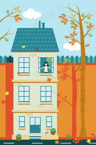 女孩打开窗户闻到秋的味道