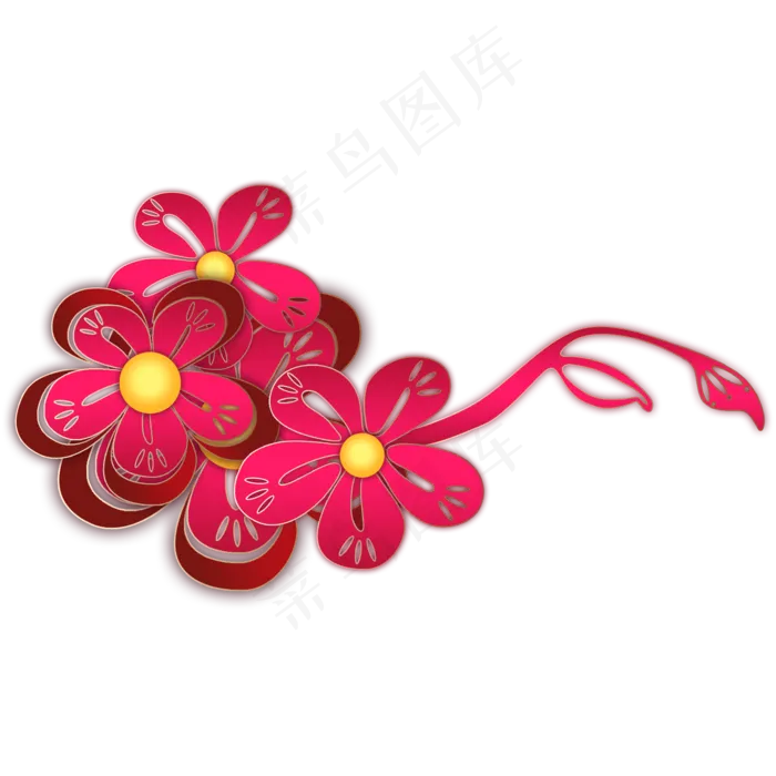 梅花剪纸梅花扣手绘,免抠元素(2000X2000(DPI:300))psd模版下载