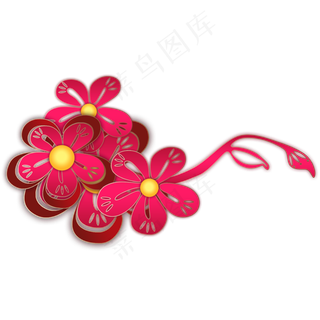 梅花剪纸梅花扣手绘,免抠元素