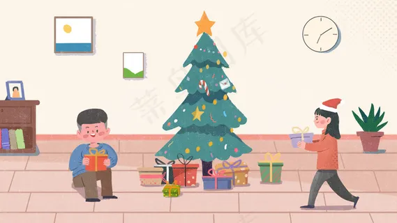 圣诞节收礼物的小孩 圣诞节收礼物的小孩