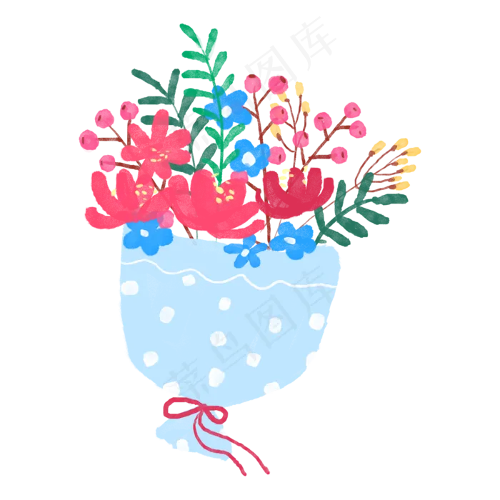 文艺小清新手绘花朵花捧花花束PNG,免抠元素(2000*2000px 300 dpi )psd模版下载