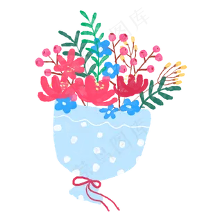 文艺小清新手绘花朵花捧花花束PNG,免抠元素