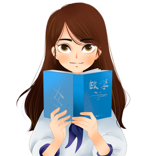 卡通漂亮女孩在读书免抠图