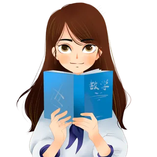 卡通漂亮女孩在读书免抠图