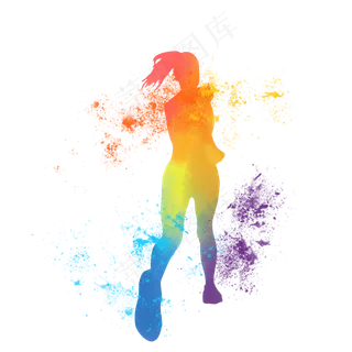水彩晕染墨点装饰插图跑步人物背