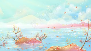 蓝色唯美卡通治愈清新秋季立秋24节气配图