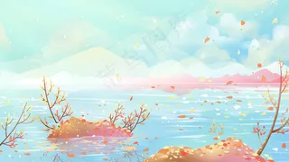 蓝色唯美卡通治愈清新秋季立秋24节气配图