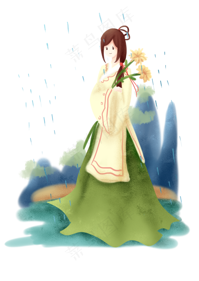 拿着小花的小女孩