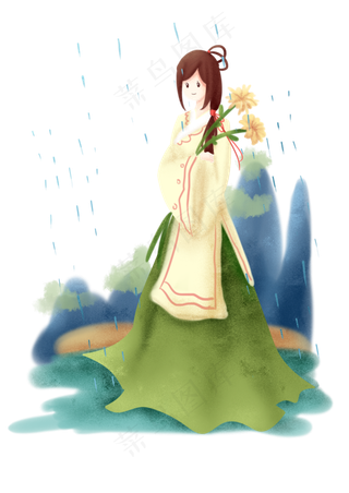 拿着小花的小女孩