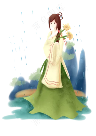 拿着小花的小女孩