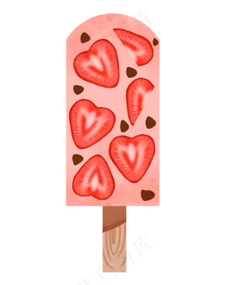 夏日手绘扁平风草莓糖霜雪糕
