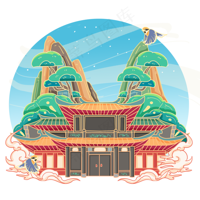 成都景点青羊宫国潮,免抠元素