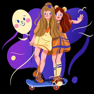 儿童节玩滑板的姐妹俩