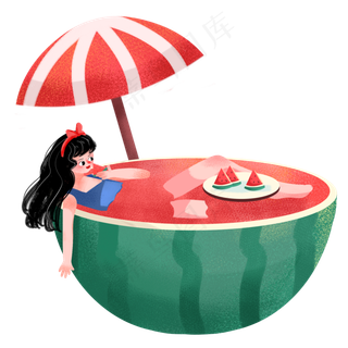 炎热夏日西瓜和女孩