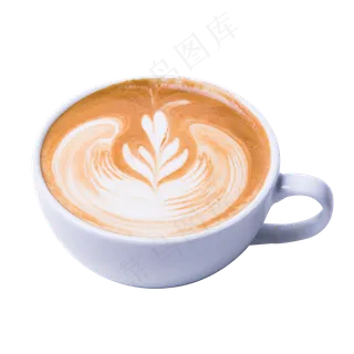 白色拉花咖啡杯俯视实拍图