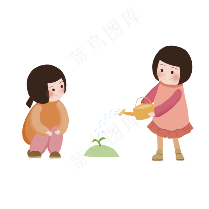 植树节可爱闺蜜浇水树苗(3000X3000(DPI:299))psd模版下载