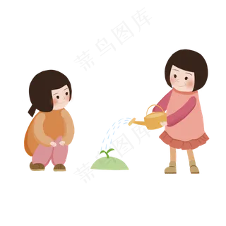 植树节可爱闺蜜浇水树苗