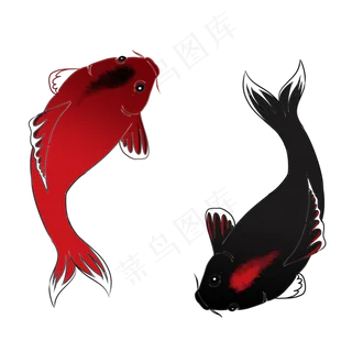 水彩风格手绘锦鲤阴阳鱼