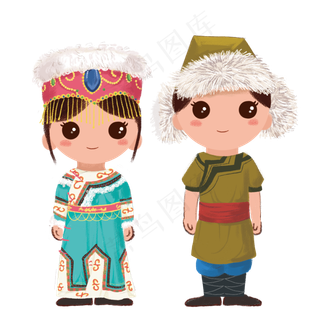 站立的少数民赫哲族情侣PNG素材