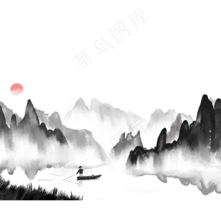 水墨风渔家山水图
