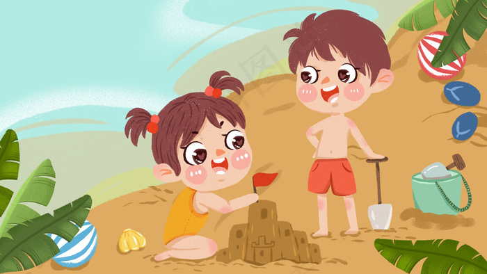 黄色海边堆沙子小清新(2880X1620(DPI:300))psd模版下载