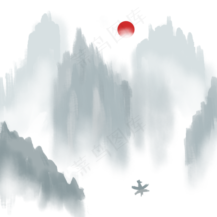 中国风水墨风格古风古典山水矢量