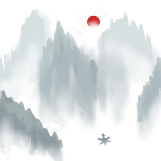 中国风水墨风格古风古典山水矢量