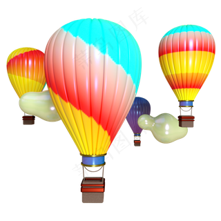 五四青年彩色热气球三维电商