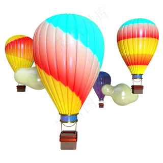 五四青年彩色热气球三维电商