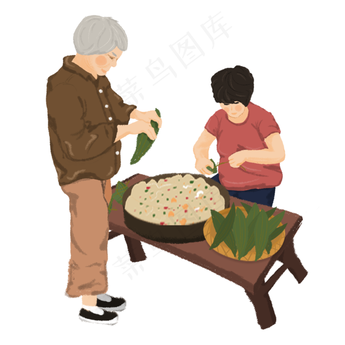端午节包粽子的妈妈奶奶(2000*2000px 300 dpi )psd模版下载