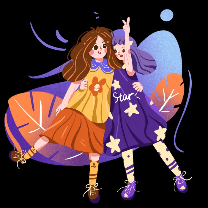儿童节勾肩搭背的可爱小姐妹(2000X2000(DPI:300))psd模版下载