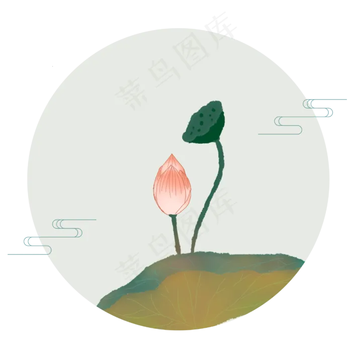 中国风荷花荷叶圆形边框,免抠元素