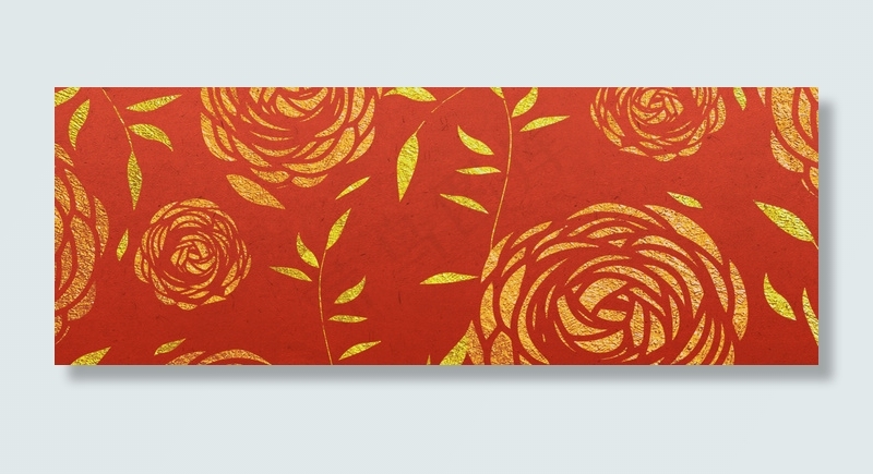 红色牡丹花纹中式烫金风背景