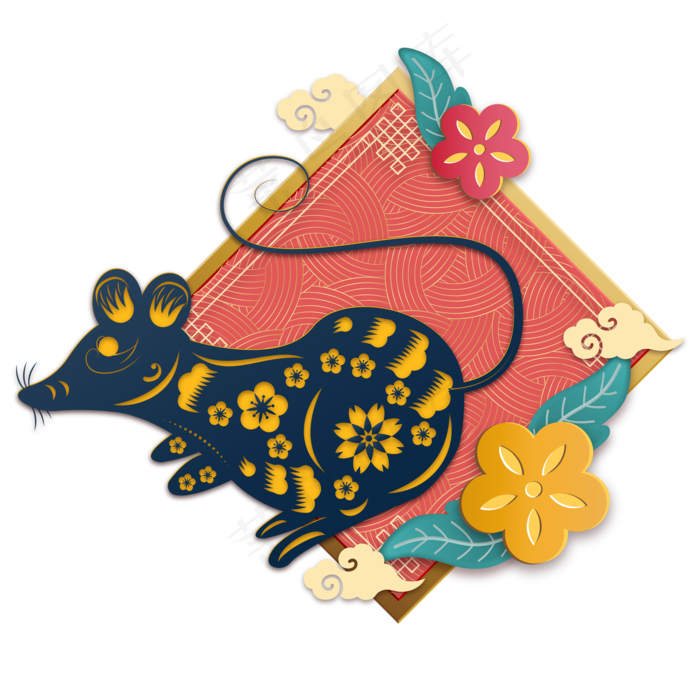 创意鼠年新春剪纸,免抠元素