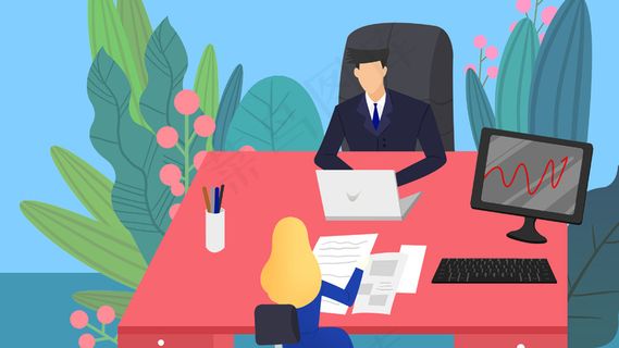 蓝色系扁平风互联网商务风格办公面试配图