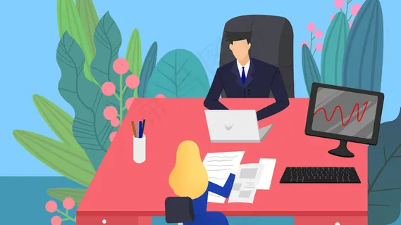 蓝色系扁平风互联网商务风格办公面试配图