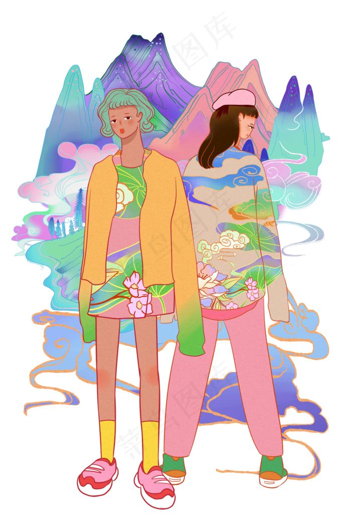 国潮时尚少女,免抠元素