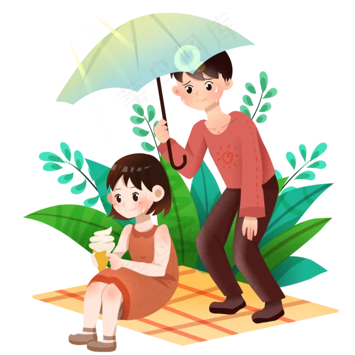 大暑为女孩撑伞男孩(3000X3000(DPI:299))psd模版下载