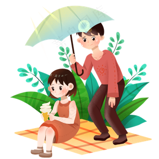 大暑为女孩撑伞男孩