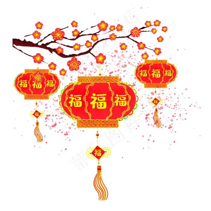 水彩春节灯笼装饰,免抠元素(2000X2000(DPI:300))psd模版下载