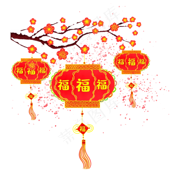 水彩春节灯笼装饰,免抠元素(2000X2000(DPI:300))psd模版下载