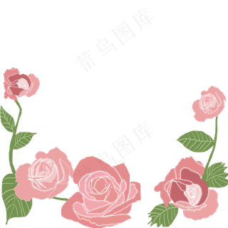 手绘玫瑰花花藤结婚请柬边框,免抠元素